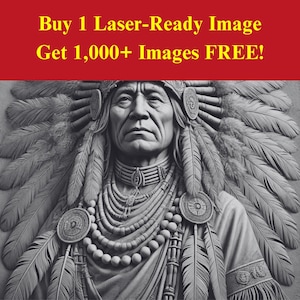 Imagen de jefe indio, archivo cortado con láser / Escultura en relieve de tocado ceremonial Descarga digital / Gráficos de ilusión 3D PNG Foto Glowforge