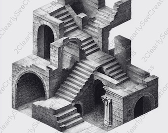 Onmogelijke trapafbeelding lasergesneden leisteenbestand | Digitale download doolhofarchitectuur optische illusie | 3D-gravure, PNG Glowforge