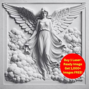 Heavenly Angel Image Laser Cut Burn Slate File | Cloud Wings Spirit Art with Flowers Digital Download | 3D Illusion Graphics PNG Glowforge