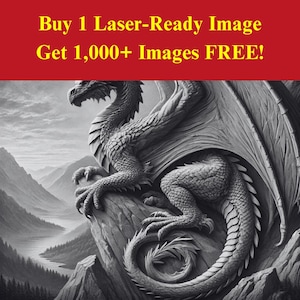 Immagine di montagna del drago File di ardesia bruciata tagliata al laser / Download digitale di ala in scala fantasy / Grafica di illusione 3D PNG Foto Glowforge