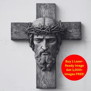 Jesus Face Cross Image Laser Cut Burn Slate File | Crown of Thorns Christian Savior Digital Download | 3D Illusion Graphics PNG Glowforge