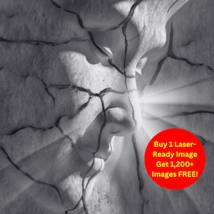 Cracked Face Image Laser Cut Burn Slate File | Broken Stone Light Scene Digital Download | 3D Illusion Graphics Engraving PNG Glowforge