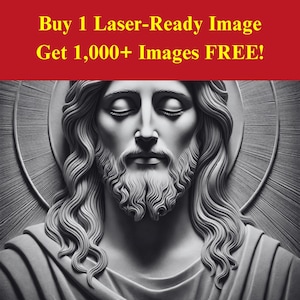Imagen de retrato de Jesús cortada con láser, archivo de pizarra quemada / Descarga digital de alivio cristiano sagrado / Gráficos de ilusión 3D PNG para Glowforge