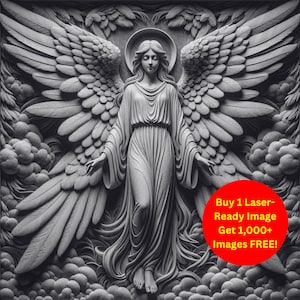 Angel Image Laser Cut Burn Slate File | Guardian Spirit Wings Heaven Clouds Religious Scene Digital Download | 3D Illusion PNG Glowforge
