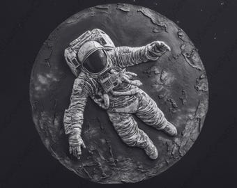 Fichier d'ardoise découpée au laser Image d'astronaute | Téléchargement numérique de scène flottant dans l'espace | Gravure graphique illusion 3D PNG Glowforge