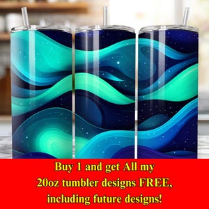 Aurora Borealis Tumbler Wrap | 20oz Galaxy Night Sky Sublimation Design | Digital Download PNG for Glow Tumbler, Gift, Celestial Aesthetic