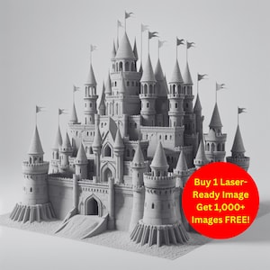 Majestätisch Sandburg Bild Laser Cut Burn Schiefer Datei | Fantasy Schloss Strand Thema Digital Download | 3D Illusion Grafiken PNG Glowforge