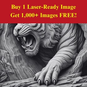 Immagine della grotta della tigre File di ardesia bruciata al laser / Download digitale di bestia selvaggia feroce / Grafica di illusione 3D PNG Foto Glowforge