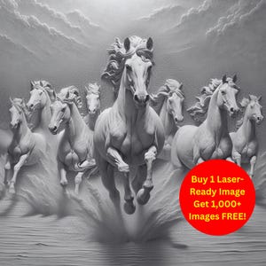 Laufende Pferde Bild Laser Brennen Schiefer Datei | Wild Hengst Herde Digital Download | 3D Illusion Grafiken PNG Foto Glowforge