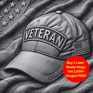 Veteran Hat Image Laser Cut Burn Slate File | Flag Military Service Patriotic Digital Download | 3D Illusion Graphics PNG Photo Glowforge