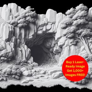 Grotbos afbeelding lasergesneden branden leisteenbestand | Verborgen retraite natuurwildernis digitale download | 3D-illusie-graphics, png-foto Glowforge