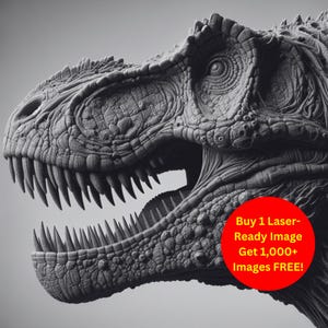 Dinosaur Head Image Laser Cut Burn Slate File | Prehistoric Reptile Fossil Skull Digital Download | 3D Illusion Graphics PNG Glowforge