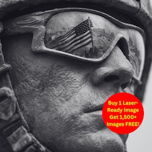 Soldier Image Laser Cut Burn Slate File | Flag Reflection in Sunglasses Digital Download | 3D Illusion Graphics Engraving PNG Glowforge