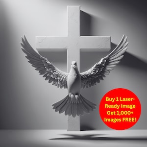 Gracieuse colombe croix image fichier ardoise découpée au laser | Téléchargement numérique de Christian Depth Shadow | Illusion graphique 3D Gravure PNG Glowforge