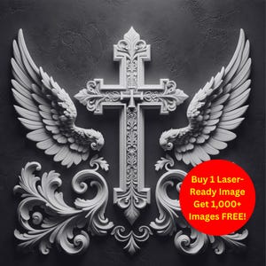 Winged Cross Image Laser Cut Burn Slate File | Angel Guardian Spirit Christian Digital Download | 3D Illusion Graphics PNG Photo Glowforge