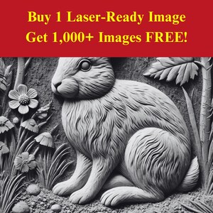 Fichier d'ardoise gravé au laser Image jardin de lapin | Téléchargement numérique de fleurs de lapin printanier | Illusion graphique 3D Photo PNG Glowforge