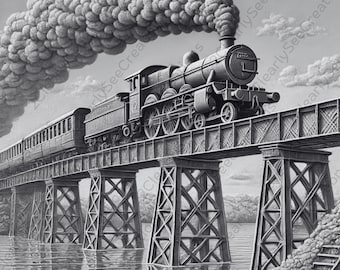 Railway Bridge Image Laser Cut Burn Slate File | Steam Train Trestle Digital Download | 3D Illusion Graphics PNG Photo Glowforge