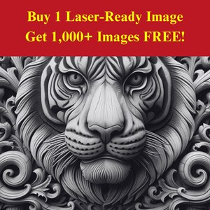 Imagen de relieve de tigre grabada con láser en pizarra / Retrato de bestia ornamentada Descarga digital / Gráficos de ilusión 3D PNG Foto Glowforge