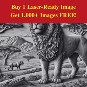 File di masterizzazione laser dell'immagine del leone / Download digitale della fauna selvatica della savana africana / Foto PNG della grafica di illusione 3D per Glowforge XTool
