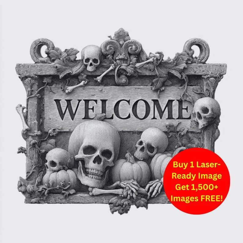 Spooky Welcome Sign Image Laser Cut Burn Slate File | Gothic Skull ...