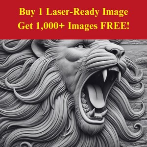Imagen de cabeza de león grabada con láser en pizarra / Descarga digital de arte en relieve de bestia feroz / Gráficos de ilusión 3D PNG Foto Glowforge