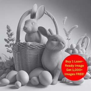 Fichier ardoise gravée découpée au laser pour panier de lapin | Téléchargement numérique floral printanier d'oeufs de lapin de Pâques | Illusion graphique 3D Photo PNG Glowforge