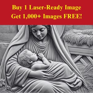 Imagen de la Natividad de María cortada con láser en archivo de pizarra quemada / Descarga digital en relieve de la escena del pesebre / Gráficos de ilusión 3D PNG Foto Glowforge