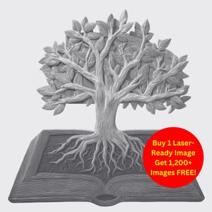 Drzewo Wiedzy Obraz Cięty Laserowo Wypalany Plik Łupkowy | Książka Wzrost Natura Mądrość Pobieranie Cyfrowe | Grawerowanie Iluzji 3D PNG Glowforge
