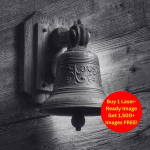 Bell Image Laser Cut Burn Slate File | Vintage Hanging on Wooden Beam Digital Download | 3D Illusion Graphics Engraving PNG Glowforge