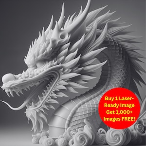 Immagine di drago cinese tagliata al laser, file Burn Slate / Download digitale di bestia serpente mitologica / Grafica di illusione 3D PNG Glowforge