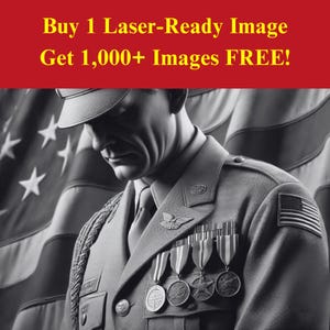 Imagen de oficial militar cortada con láser Archivo de pizarra quemada / Descarga digital de veterano soldado estadounidense / Gráficos de ilusión 3D PNG Foto Glowforge
