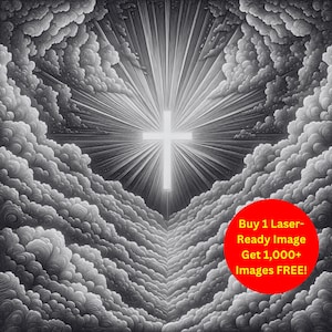 Himmlisches Kreuz Bild Laser Cut Burn Schiefer Datei | Wolke Strahlen Licht Christian digitaler Download | 3D Illusion Grafiken PNG Foto Glowforge