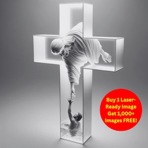 Imagem da Cruz de Jesus cortada a laser em ardósia | Download digital da salvação da fé cristã | Foto PNG com gráficos de ilusão 3D Glowforge