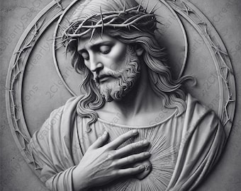 Jesus Portrait Image Laser Burn File | Sacred Heart Religious Digital Download | 3D Illusion Graphics PNG Photo for Glowforge XTool