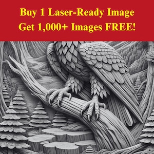 Eagle on Branch Image Laser Ready Burn File | Mountain Forest Wildlife Digital Download | 3D Illusion Graphics PNG Photo for Glowforge XTool