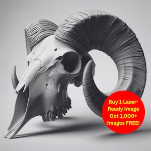 Ram Skull Image Laser Cut Burn Slate File | Horned Animal Rustic Western Skull Art Digital Download | 3D Illusion Graphics PNG Glowforge