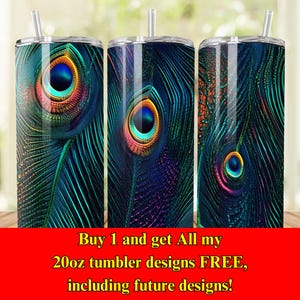 Peacock Feather Tumbler Wrap | 20oz Skinny Exotic Boho Bird Sublimation Design | Digital Download PNG for Glamorous Nature DIY Tumblers