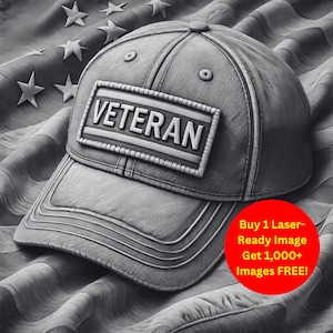 Imagen de sombrero de veterano cortada a láser, archivo de pizarra quemada / Bandera de servicio militar patriótica, descarga digital / Gráficos de ilusión 3D PNG, foto Glowforge