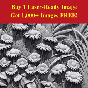 Daisy Garden Image Laser Cut Burn Slate File | Floral Nature Botanical Digital Download | 3D Illusion Graphics PNG Photo Glowforge