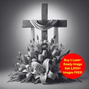 Floral Cross Image Laser Cut Burn Slate File | Easter Lily Christian Arrangement Digital Download | 3D Illusion Graphics PNG Photo Glowforge