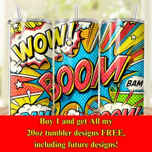 Comic Book Tumbler Wrap | 20oz Skinny Pop Art Retro Sublimation Design | Digital Download PNG for Print-on-Demand Superhero Fans