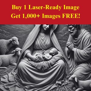 Imagen de la Sagrada Familia cortada con láser, archivo de pizarra quemada / Descarga digital en relieve de la escena de la natividad / Gráficos de ilusión 3D PNG Foto Glowforge