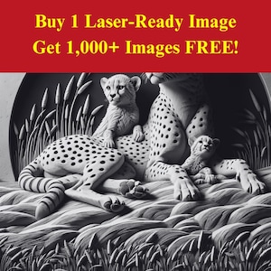 Cheetah Family Image Laser Cut Burn Slate File | Wildlife Big Cat Savannah Digital Download | 3D Illusion Graphics PNG Photo Glowforge