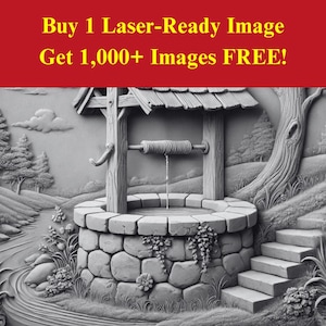 Afbeelding wensput lasergesneden leisteen branden | Tuin stenen pad digitale download | 3D-illusie-graphics, png-foto Glowforge