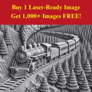Image de train forestier découpé au laser fichier ardoise | Steam Engine Alpine Téléchargement numérique | Illusion graphique 3D Photo PNG Glowforge