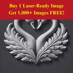 Imagem de coração de cisne cortada a laser em arquivo de ardósia queimada | Download digital de pássaros românticos do amor | Foto PNG de gráficos de ilusão 3D Glowforge