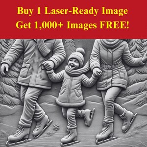 Familiefoto schaatsen Lasergesneden leisteenbestand | Digitale download wintersneeuwvakantie | 3D-illusie-graphics, png-foto Glowforge