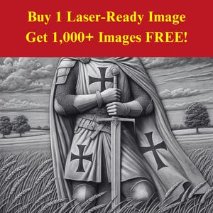 Templar Knight Image Laser Cut Burn Slate File | Medieval Crusader Warrior Digital Download | 3D Illusion Graphics PNG Photo Glowforge