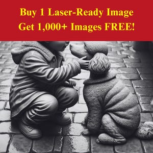 子供のペットの画像レーザー バーン スレート ファイル | 冬の子供たちの愛の心温まるデジタル ダウンロード | 3D イリュージョン グラフィックス PNG 写真 Glowforge