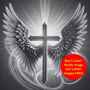 Angel Wings Cross Image Laser Cut Burn Slate File | Heavenly Faith Divine Light Digital Download | 3D Illusion Graphics PNG Photo Glowforge